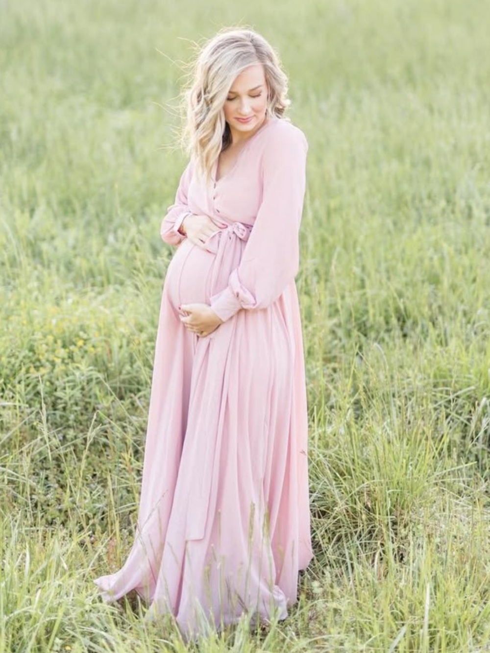 JessaKae Blush Pink Maxi Dress with Waist Tie
